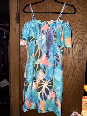 Gianni Bini Turquoise Blue Tropical One-Shoulder Dress